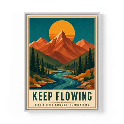 Keep Flowing – Retro Mountain & River Art Print