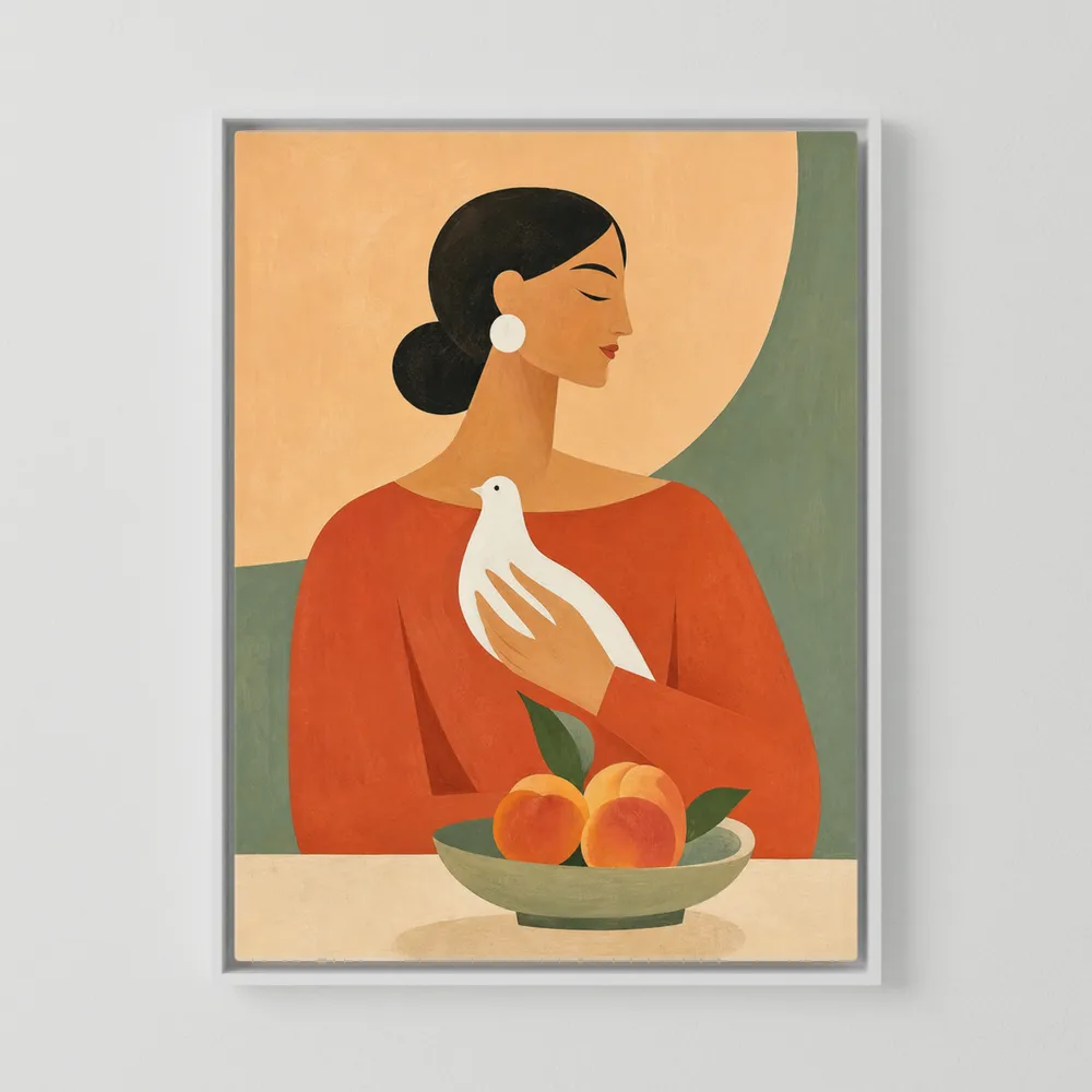Woman Holding White Dove Minimalist Boho Art Print
