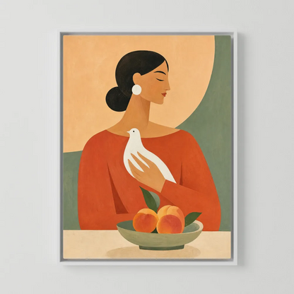 Woman Holding White Dove Minimalist Boho Art Print