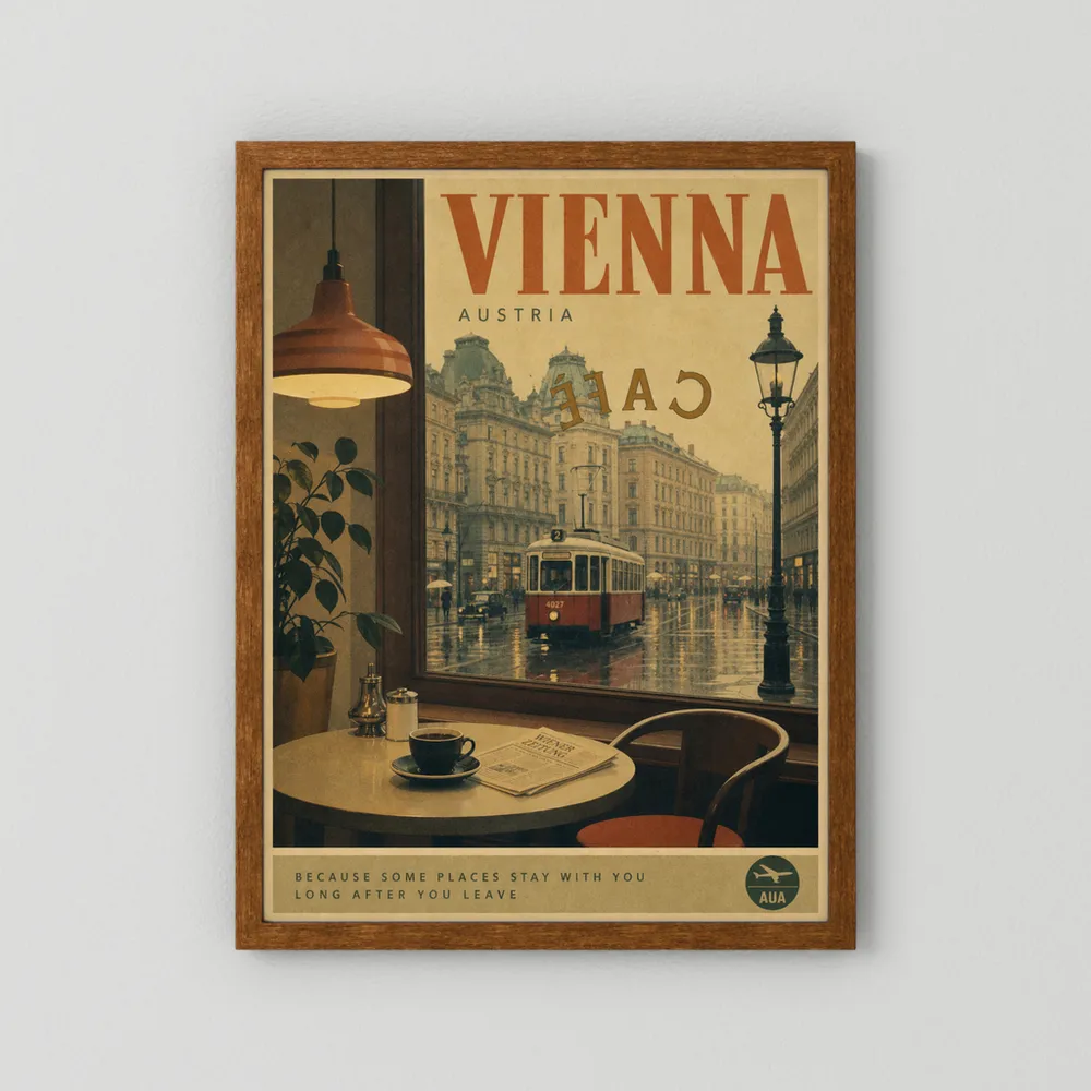 Vienna Austria Vintage Cafe Tram Travel Poster Art Print