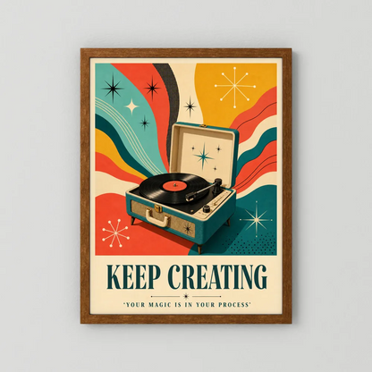 Keep Creating – Retro Vinyl Player Art Print