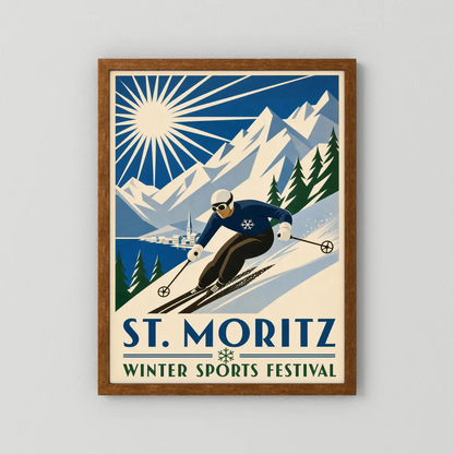 St. Moritz: Winter Sports Festival – Vintage Swiss Alps Ski Poster Print
