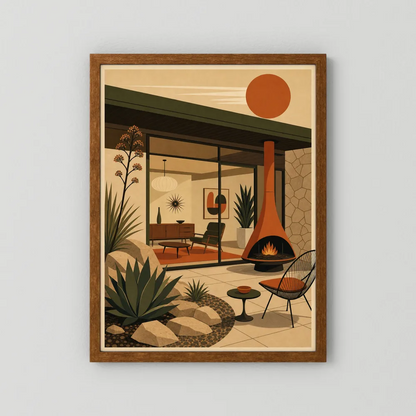 Mid-Century Modern Desert Oasis Art Print