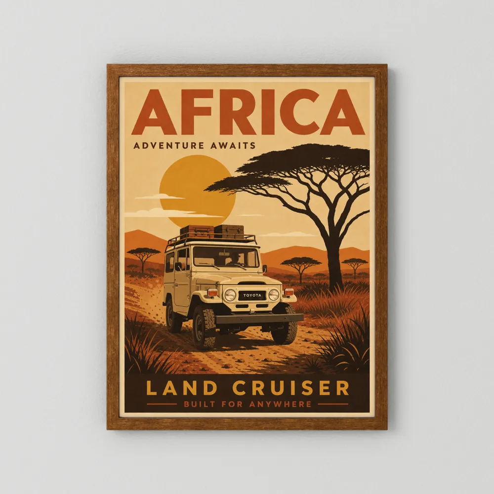 Africa Adventure Awaits Toyota Land Cruiser FJ40 Vintage Travel Poster Art Print