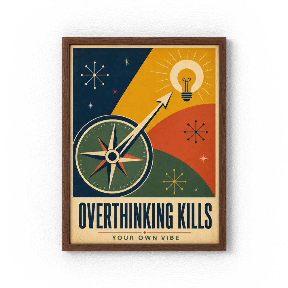 Overthinking Kills – Retro Compass & Idea Art Print