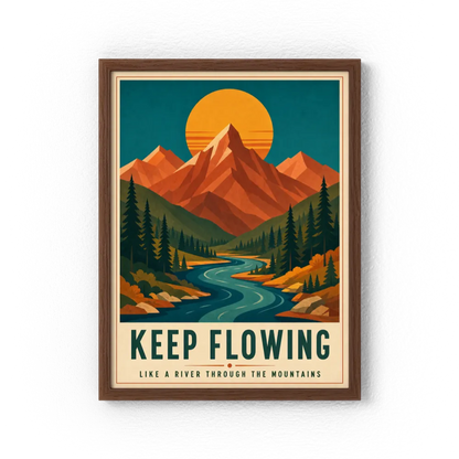 Keep Flowing – Retro Mountain & River Art Print