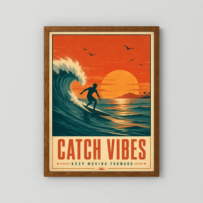 Catch Vibes – Retro Surfing Ocean Art Print
