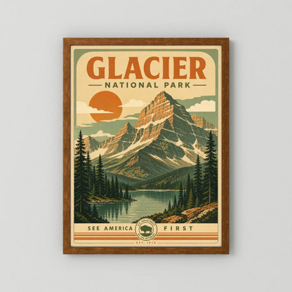 Glacier National Park Vintage Travel Poster Art Print