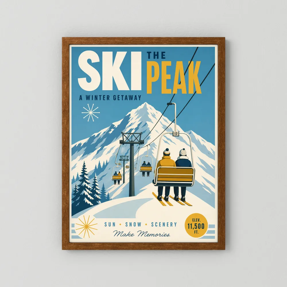 Ski The Peak Winter Getaway Retro Travel Art Print