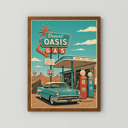 Desert Oasis Gas Station Route 66 Vintage Art Print