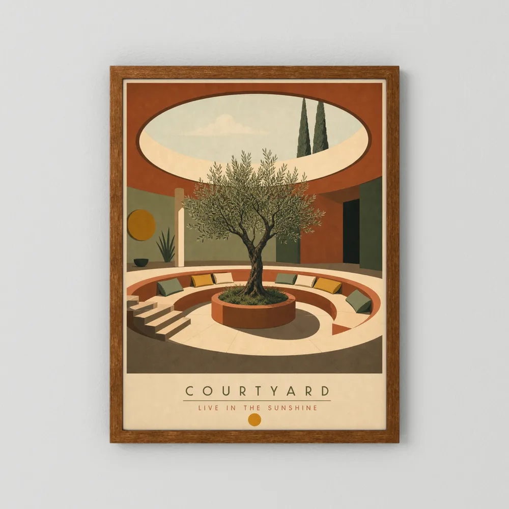 Courtyard Live In The Sunshine Olive Tree Art Print