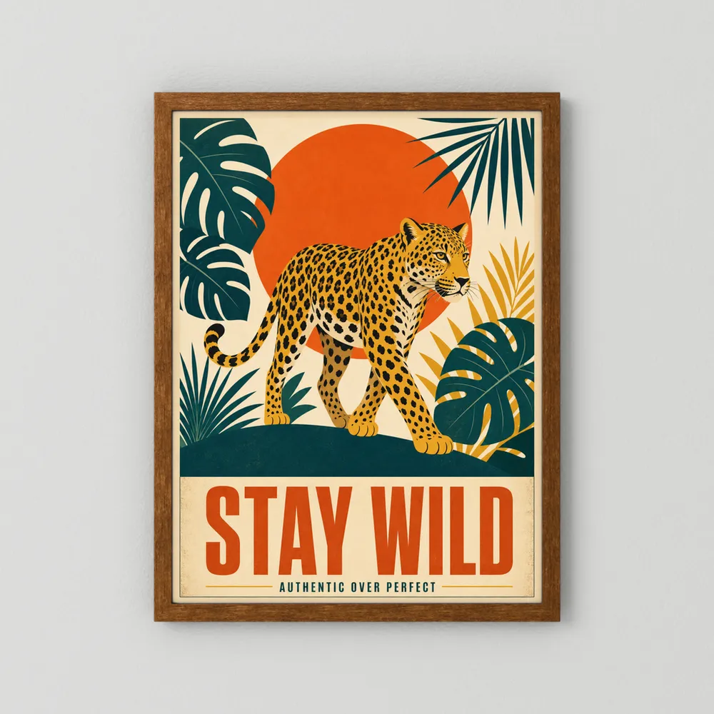 Stay Wild Leopard – Retro Jungle Art Print