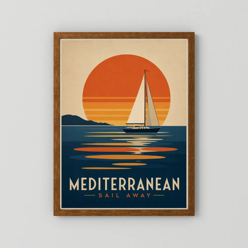 Mediterranean Sail Away Vintage Travel Poster Art Print
