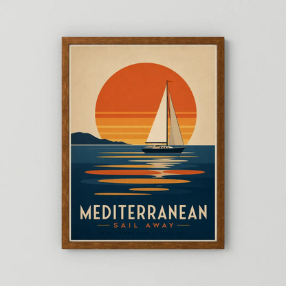Mediterranean Sail Away Vintage Travel Poster Art Print
