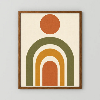 Terracotta Rainbow Sun Boho Minimalist Art Print
