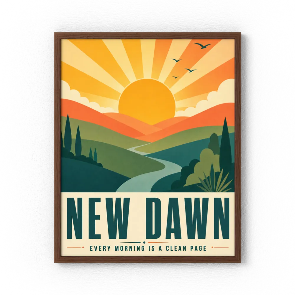 New Dawn – Retro Sunrise Landscape Art Print