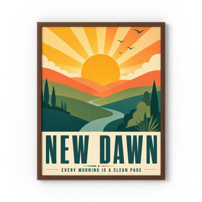 New Dawn – Retro Sunrise Landscape Art Print
