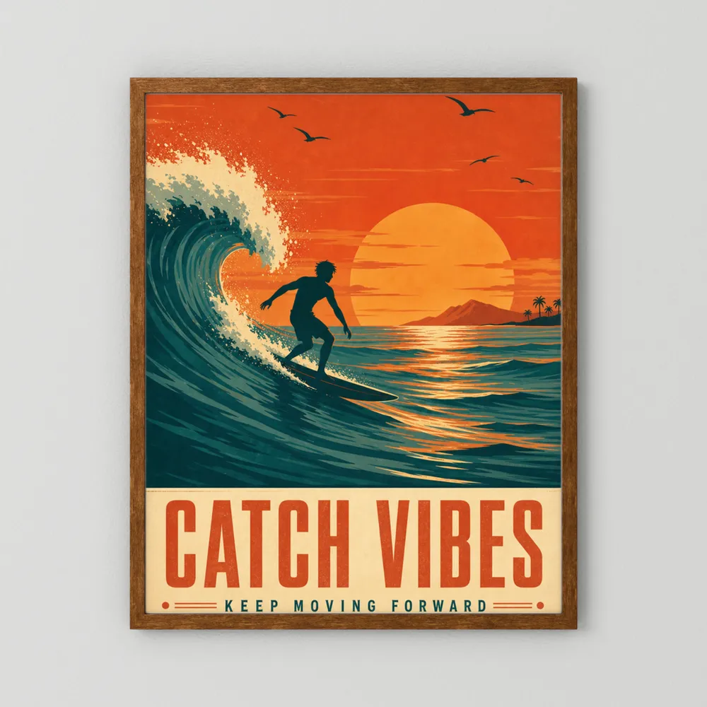 Catch Vibes – Retro Surfing Ocean Art Print