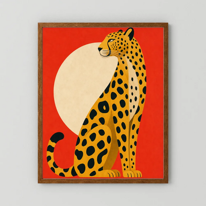 Mid-Century Modern Cheetah Red Sun Retro Art Print