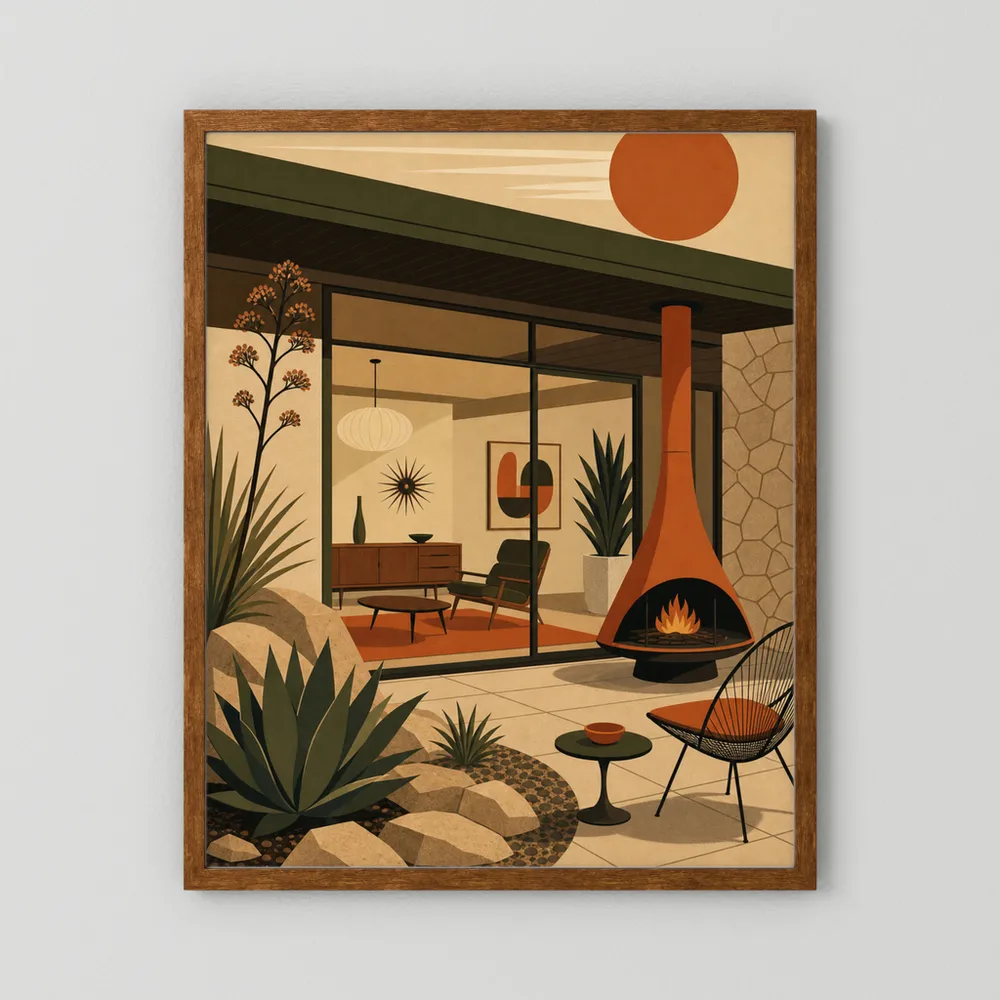 Mid-Century Modern Desert Oasis Art Print