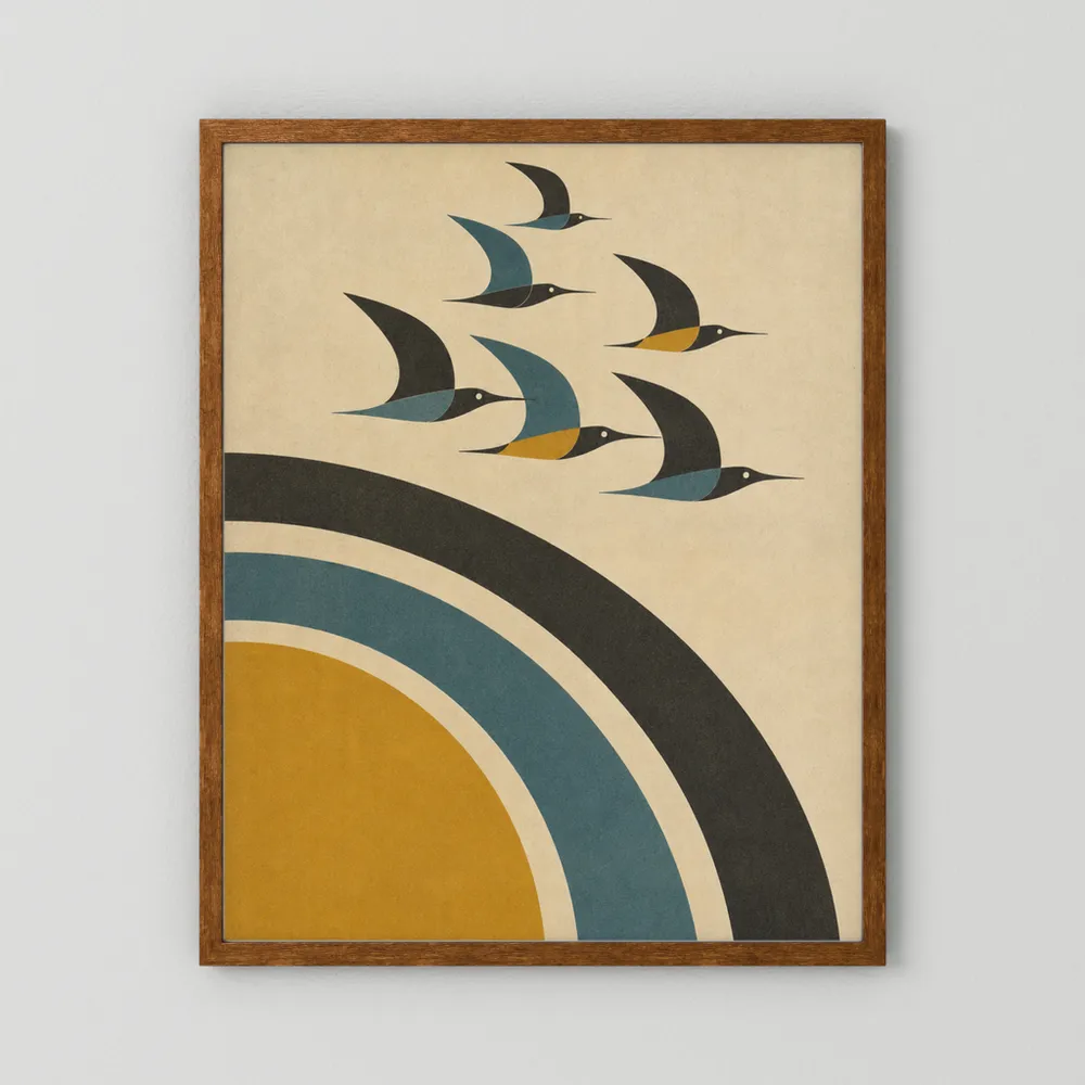 Mid-Century Modern Birds in Flight Abstract Art Print