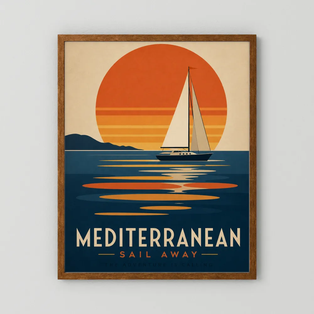 Mediterranean Sail Away Vintage Travel Poster Art Print