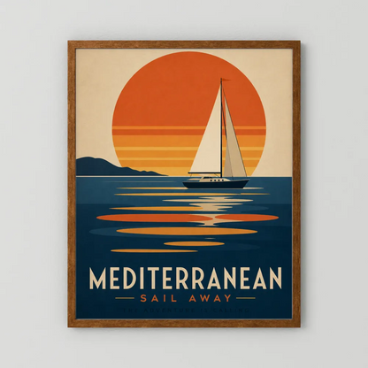 Mediterranean Sail Away Vintage Travel Poster Art Print