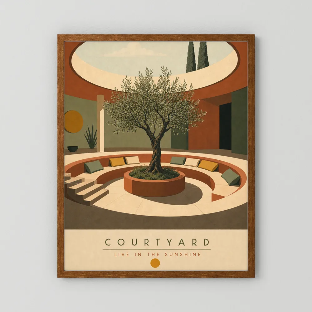 Courtyard Live In The Sunshine Olive Tree Art Print