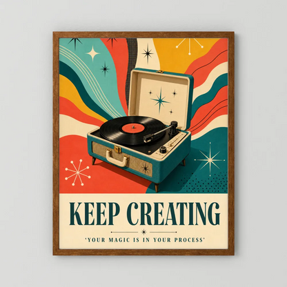 Keep Creating – Retro Vinyl Player Art Print