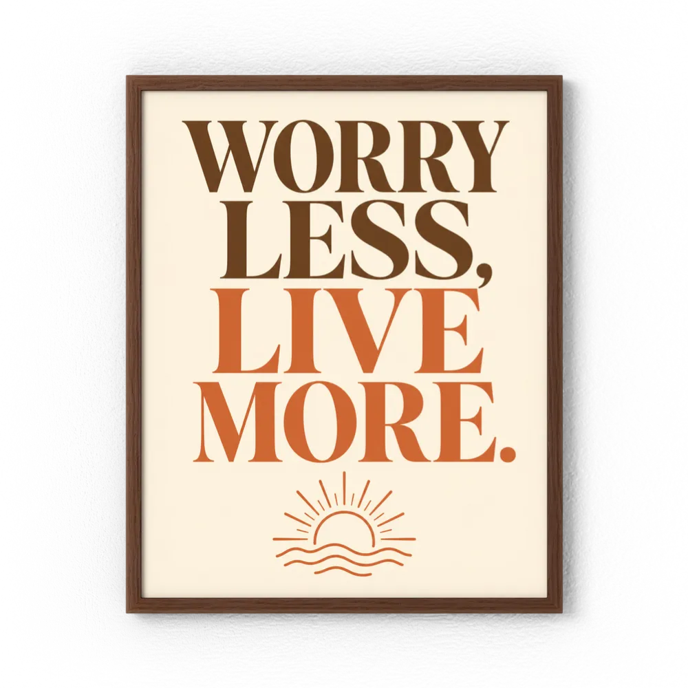 "Worry Less, Live More" Retro Sunset Art Print