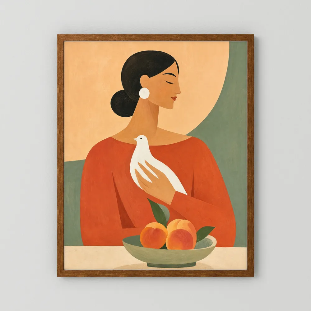 Woman Holding White Dove Minimalist Boho Art Print