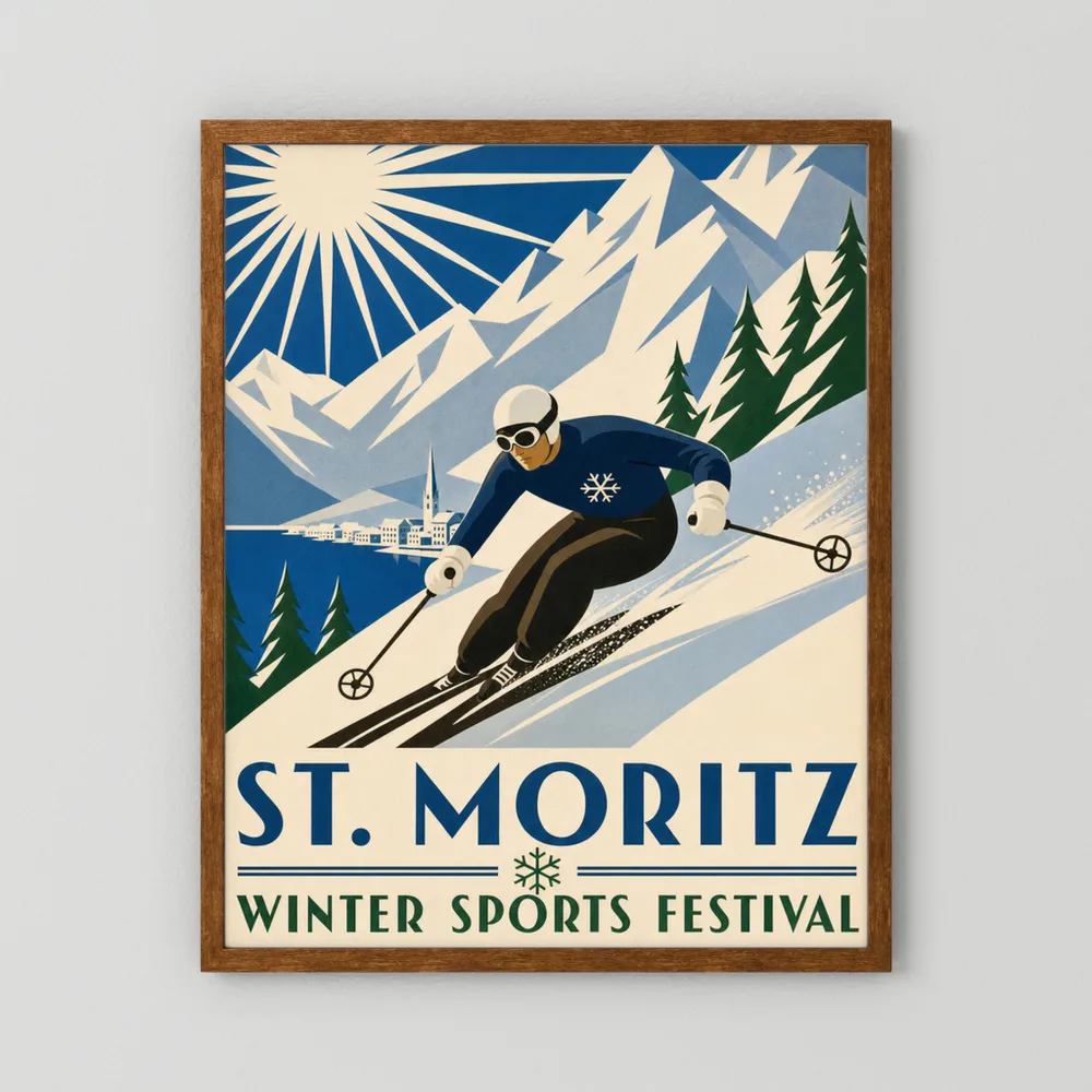 St. Moritz: Winter Sports Festival – Vintage Swiss Alps Ski Poster Print