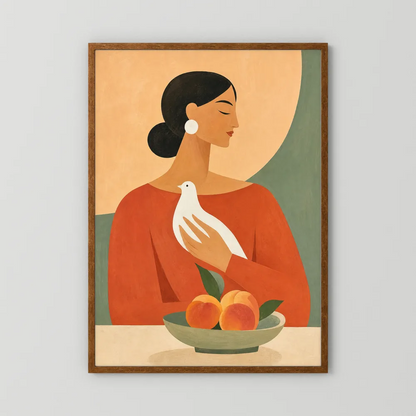 Woman Holding White Dove Minimalist Boho Art Print