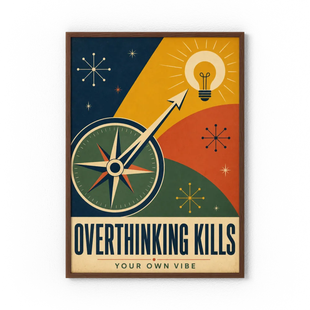 Overthinking Kills – Retro Compass & Idea Art Print