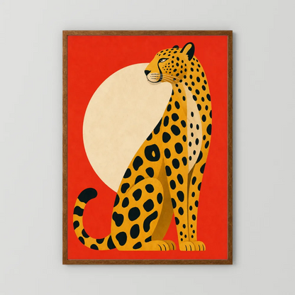 Mid-Century Modern Cheetah Red Sun Retro Art Print