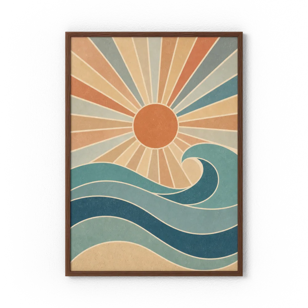 Retro Rising Sun & Ocean Wave Art Print