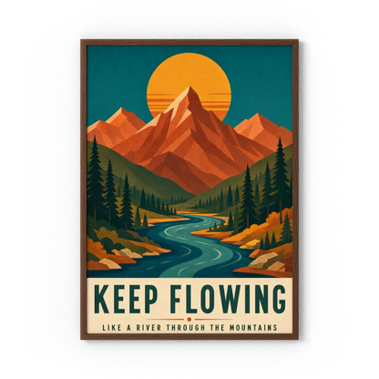 Keep Flowing – Retro Mountain & River Art Print