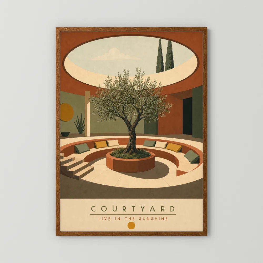 Courtyard Live In The Sunshine Olive Tree Art Print