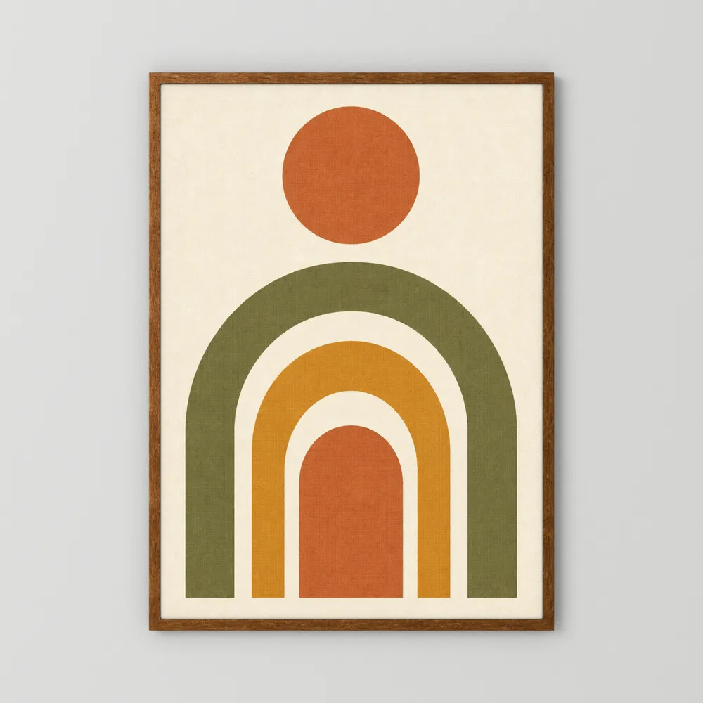 Terracotta Rainbow Sun Boho Minimalist Art Print