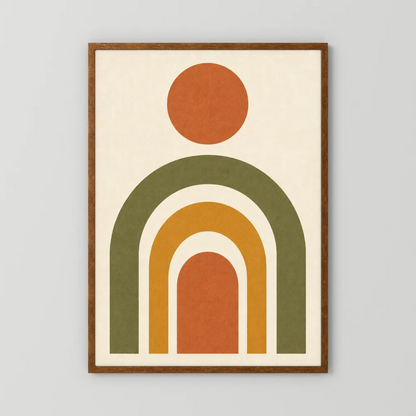 Terracotta Rainbow Sun Boho Minimalist Art Print