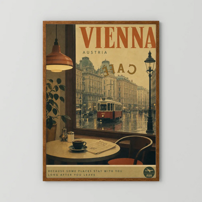 Vienna Austria Vintage Cafe Tram Travel Poster Art Print