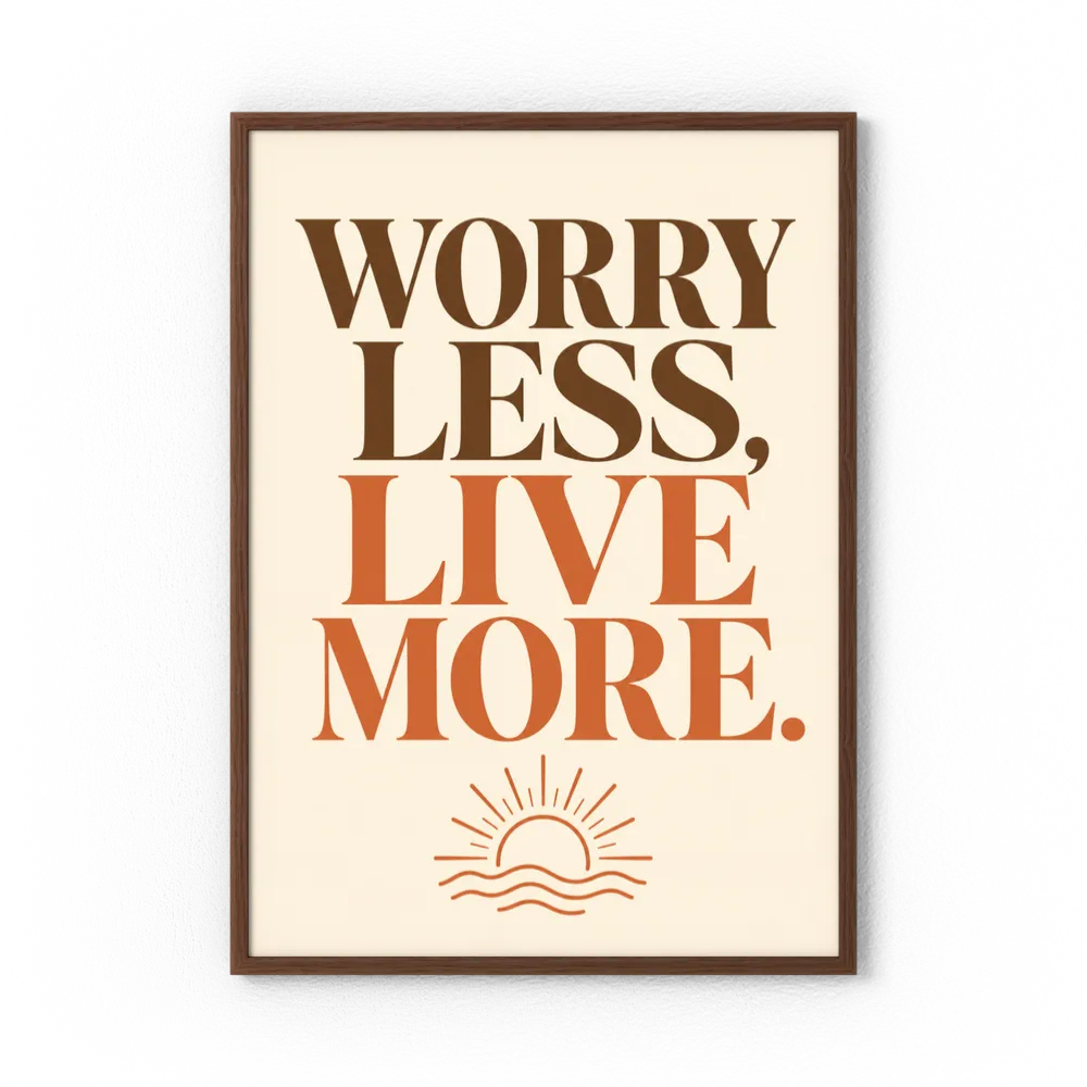 "Worry Less, Live More" Retro Sunset Art Print