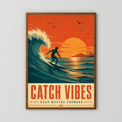 Catch Vibes – Retro Surfing Ocean Art Print