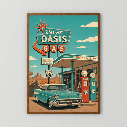 Desert Oasis Gas Station Route 66 Vintage Art Print