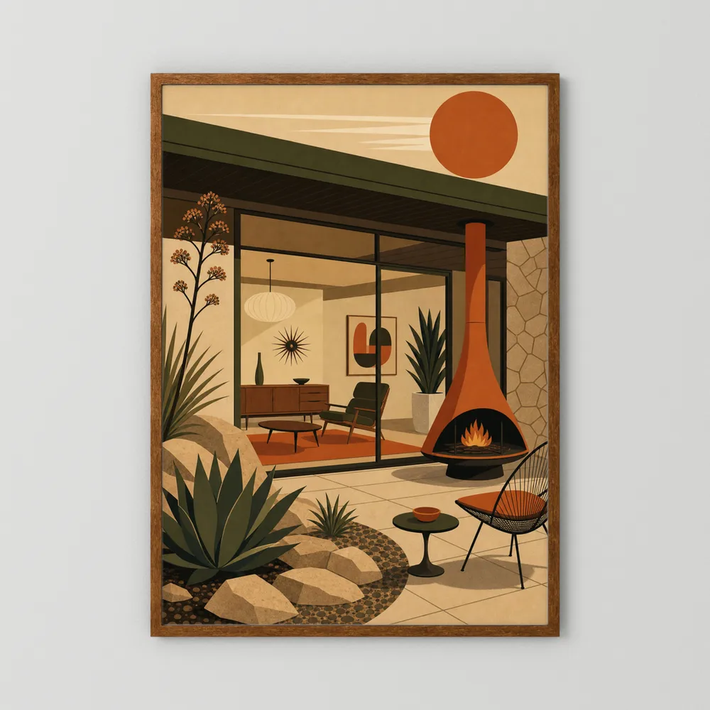Mid-Century Modern Desert Oasis Art Print