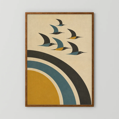 Mid-Century Modern Birds in Flight Abstract Art Print