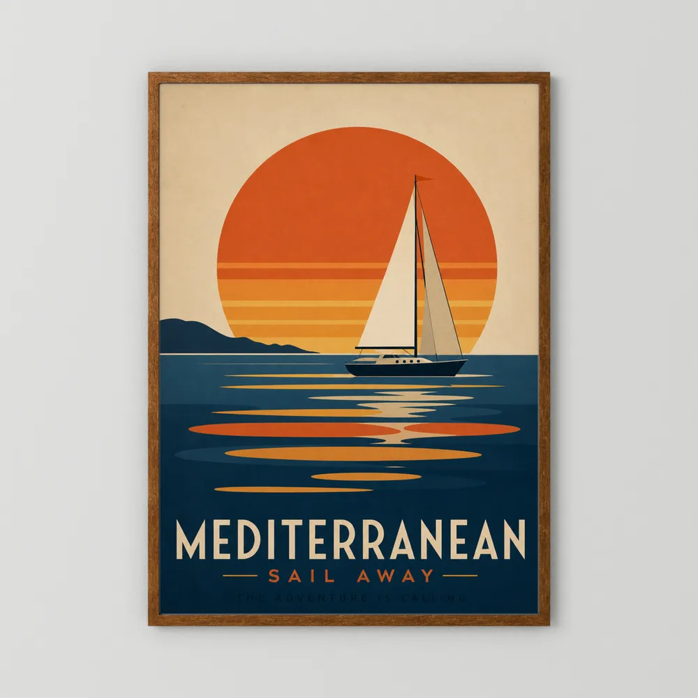 Mediterranean Sail Away Vintage Travel Poster Art Print