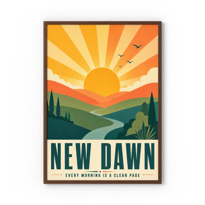 New Dawn – Retro Sunrise Landscape Art Print