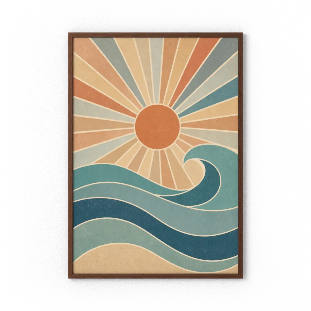 Retro Rising Sun & Ocean Wave Art Print