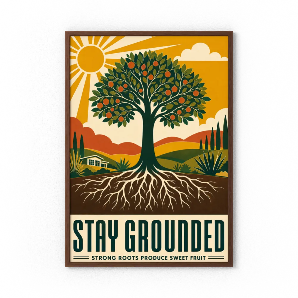 Stay Grounded – Retro Tree & Deep Roots Art Print
